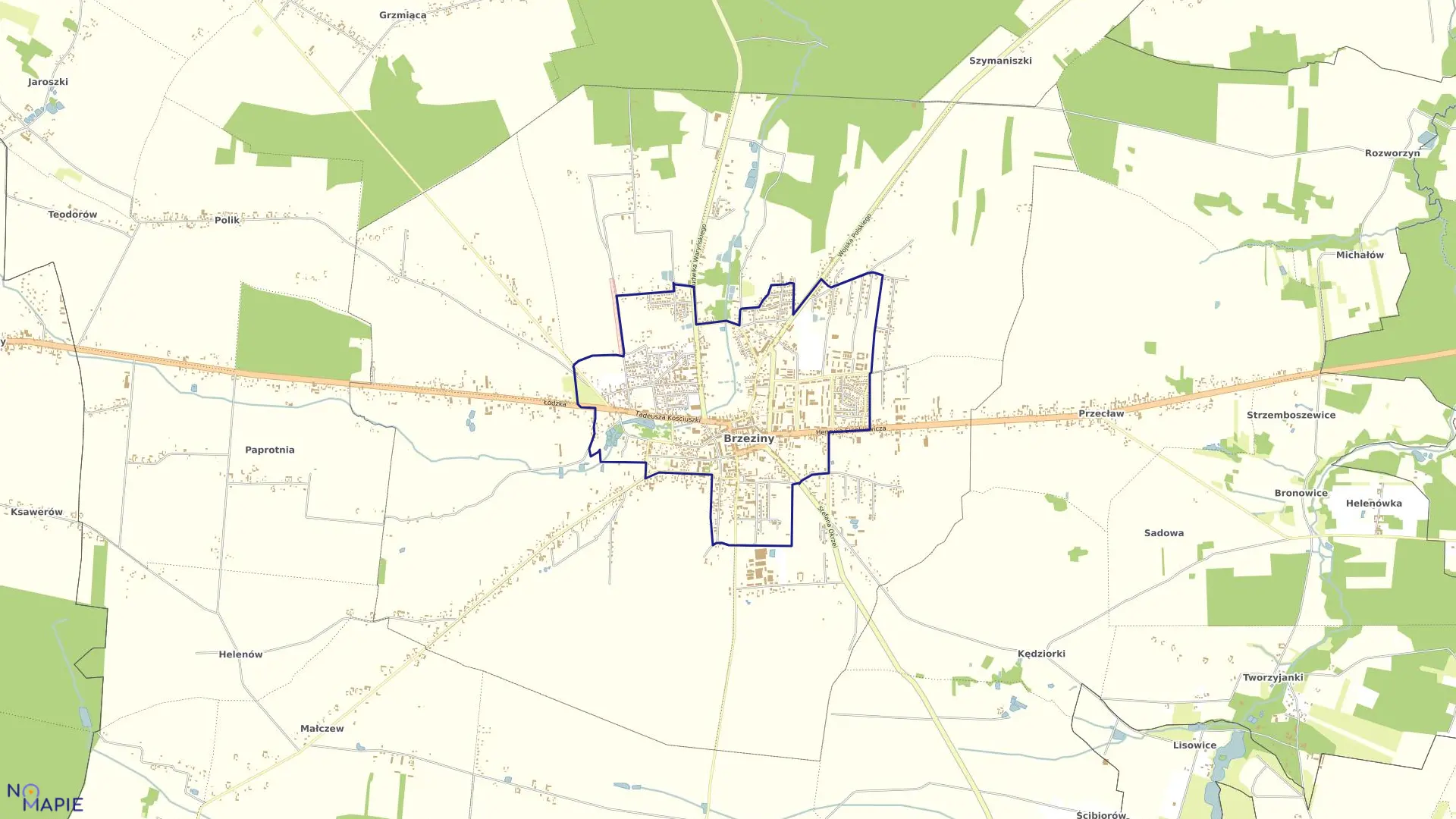 Mapa obrębu OBRĘB 8 w mieście Brzeziny